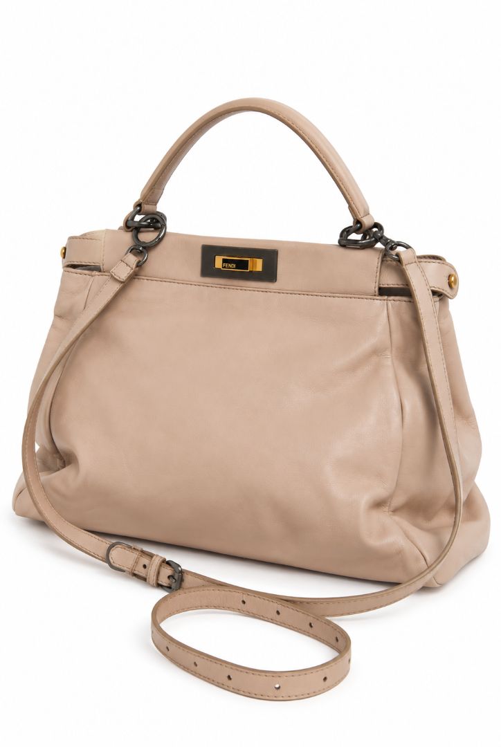 Fendi peekaboo large blush beige top handle with strap