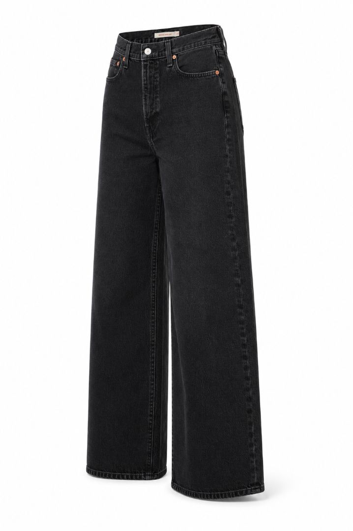 black LEVI'S ribcage wide leg jeans, 32