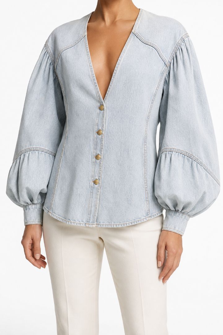 Zimmerman Balloon Sleeve Denim Blouse