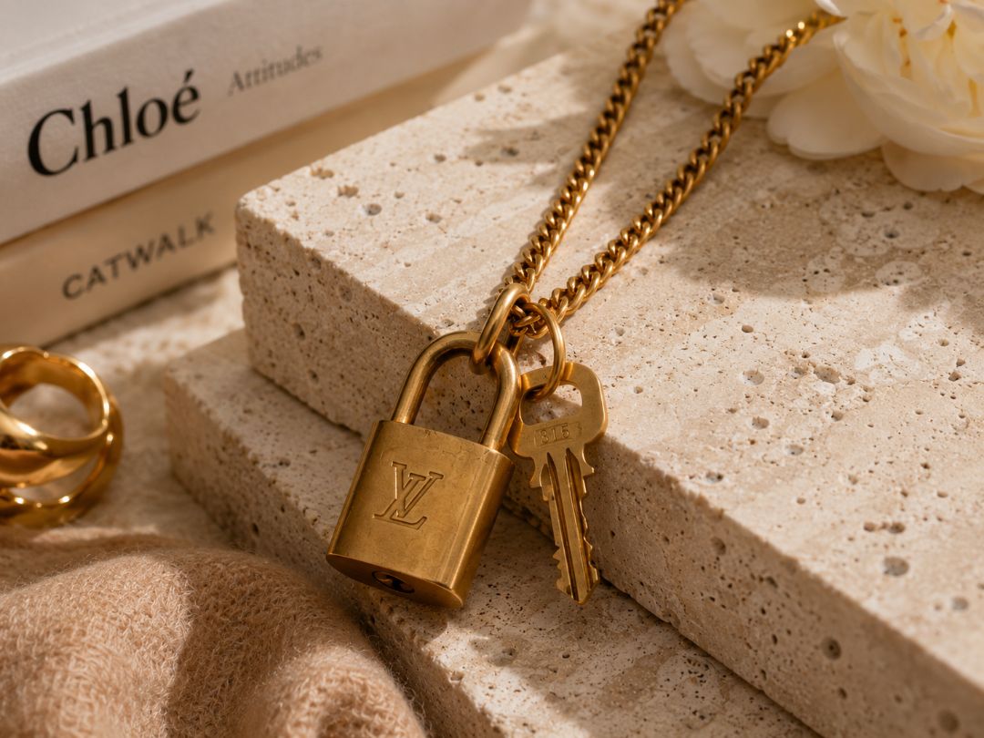 repurposed locket LV lock and key necklace