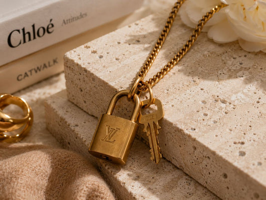 repurposed locket LV lock and key necklace