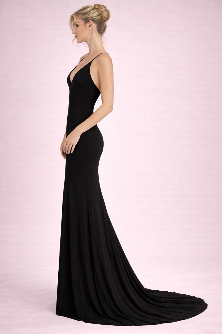 Lulus Black V-Neck Spaghetti Strap Gown L