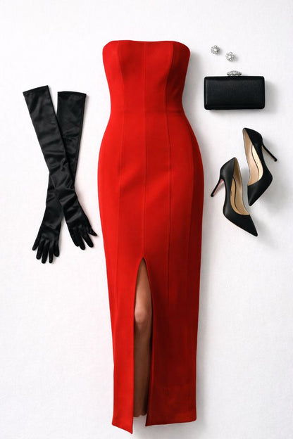 crimson red Lexi structured strapless gown