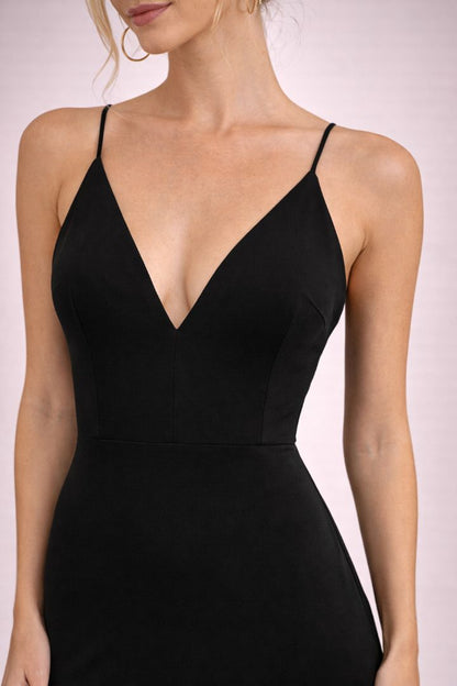 Lulus Black V-Neck Spaghetti Strap Gown L