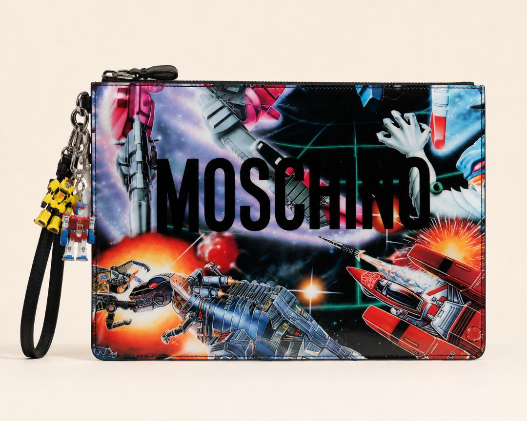 multicolor  print oversize pouch with charms