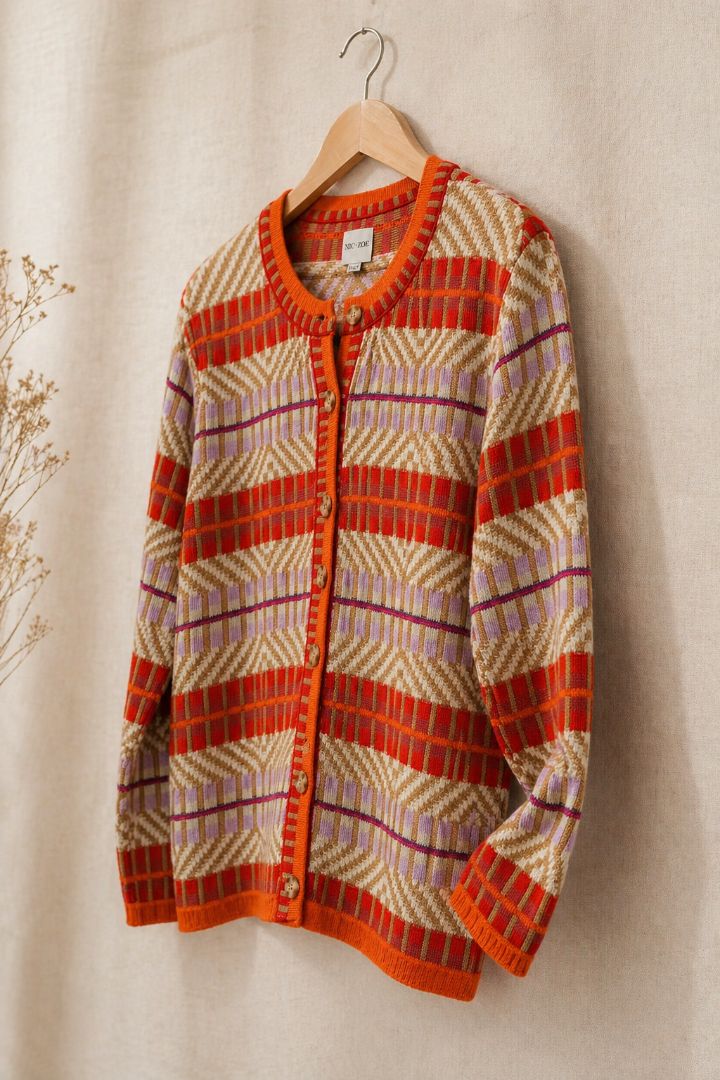 Nic + Zoe Burnt Orange Geometric Cardigan