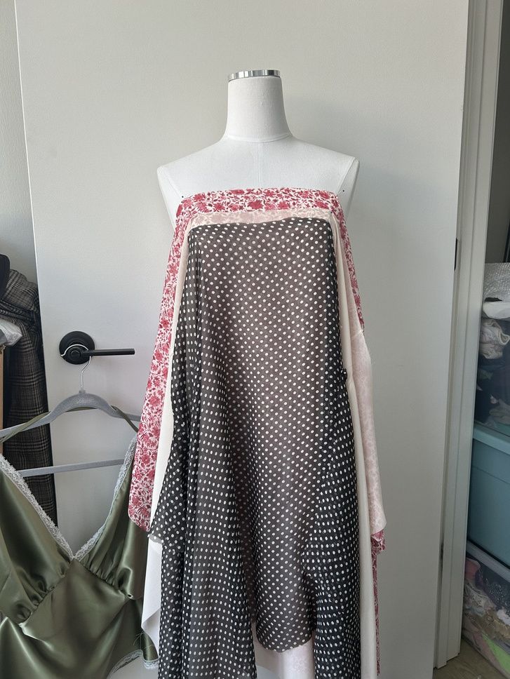white polks PauperCo mixed layered silk chiffon dress with white lace trim
