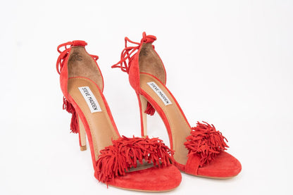 red Steven Madden open-toe stiletto heels, 7.5