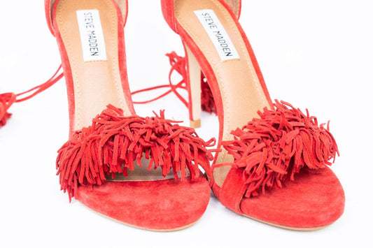 red Steven Madden open-toe stiletto heels, 7.5
