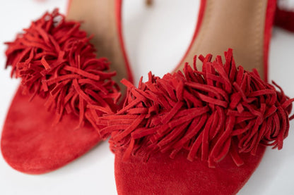 red Steven Madden open-toe stiletto heels, 7.5