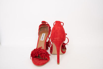 red Steven Madden open-toe stiletto heels, 7.5