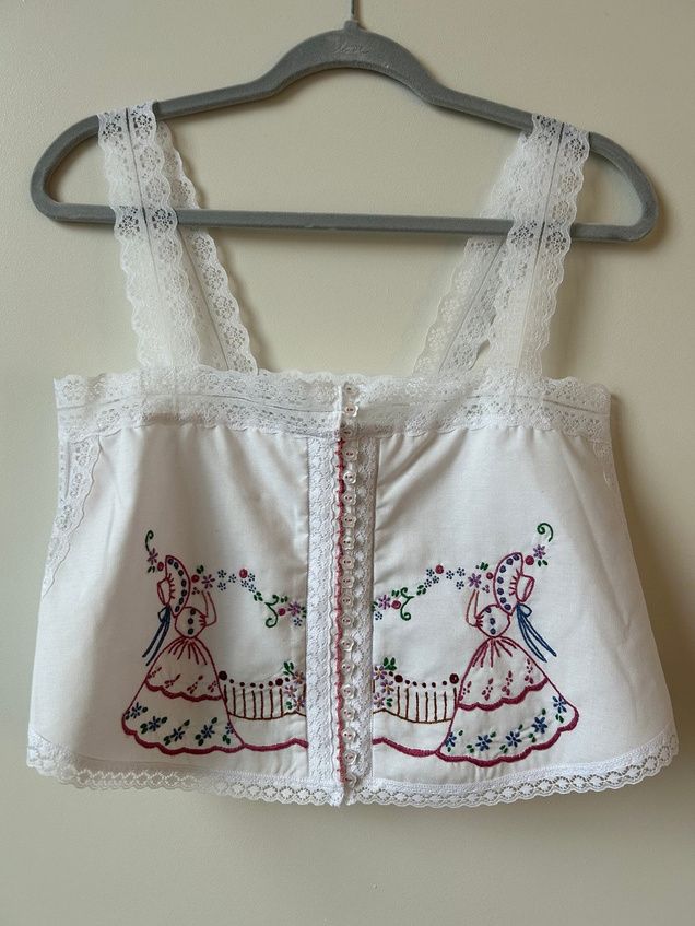 white PauperCo vintage embroidered cotton pillow case top with white lace